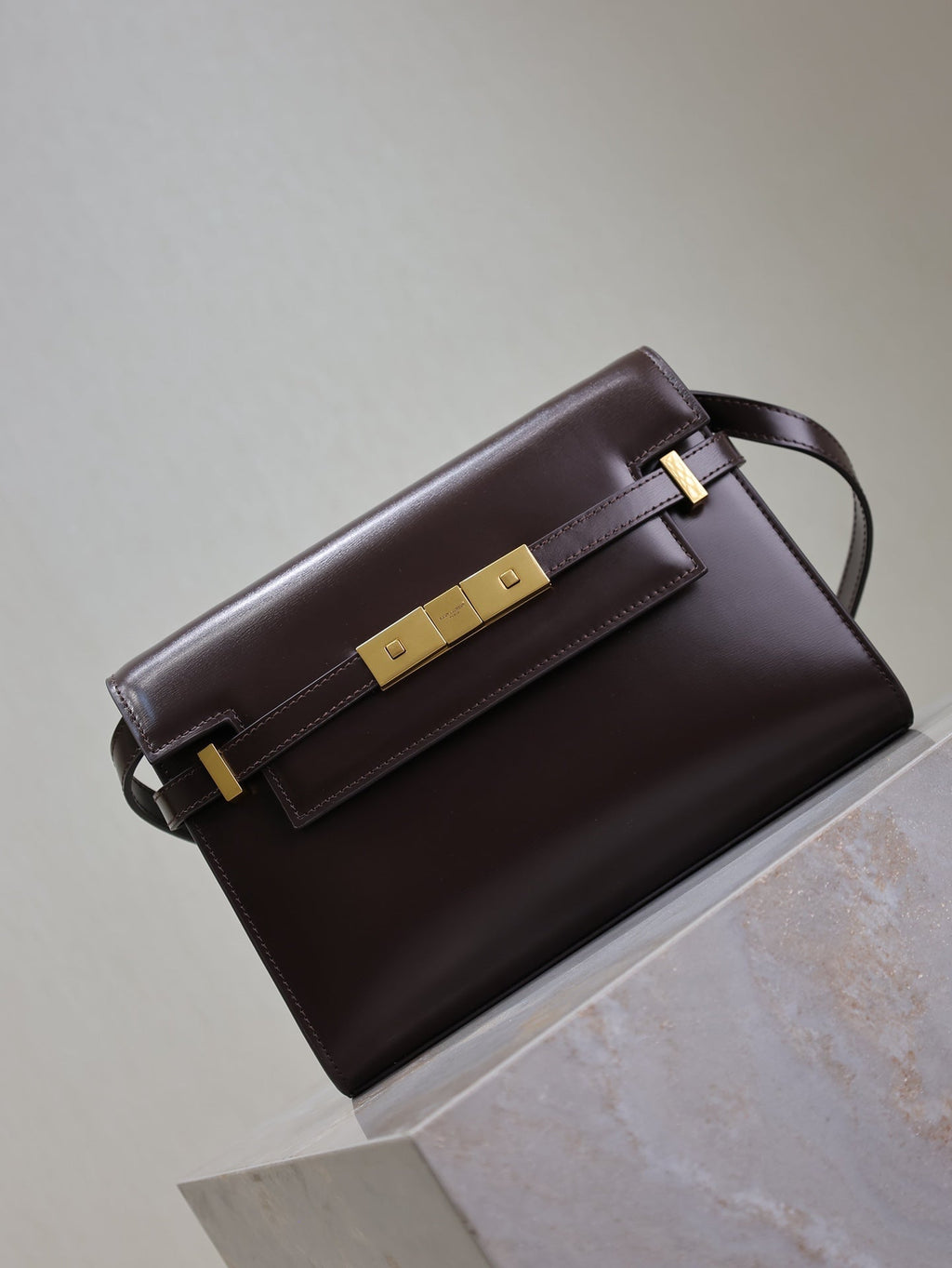 SAINT LAURENT YSL 25S MANHATTAN SMALL 24 IN ROUGE CABERNET CALFSKIN GOLD HARDWARE