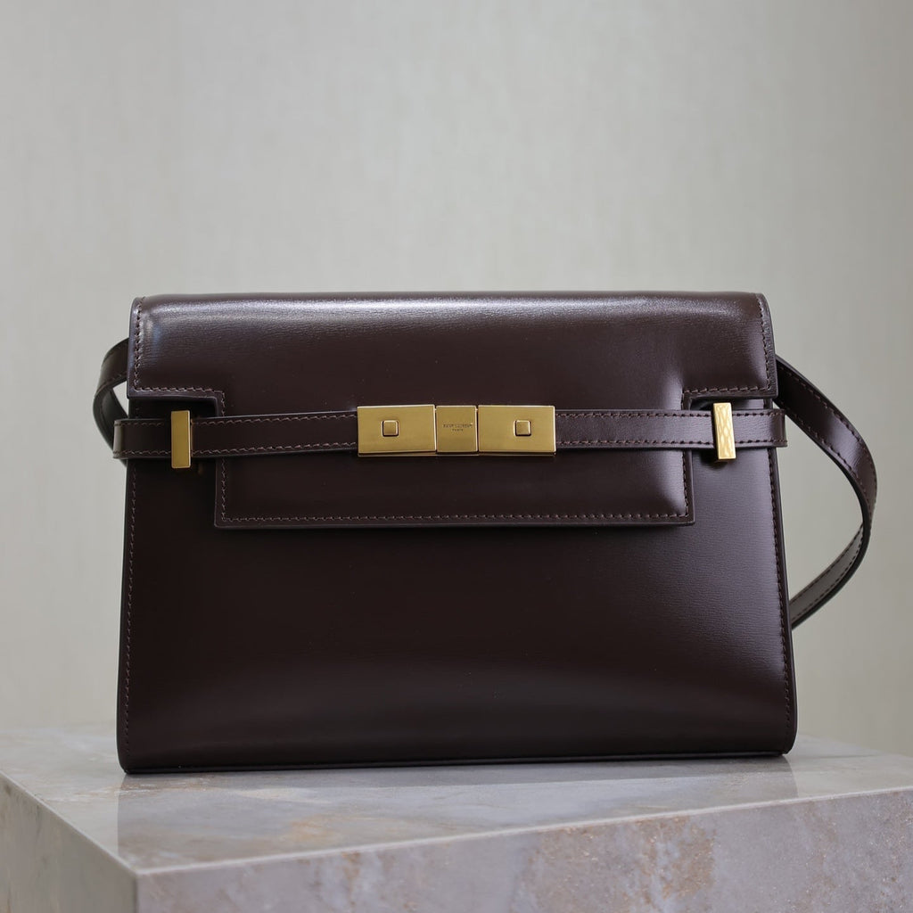 SAINT LAURENT YSL 25S MANHATTAN SMALL 24 IN ROUGE CABERNET CALFSKIN GOLD HARDWRE