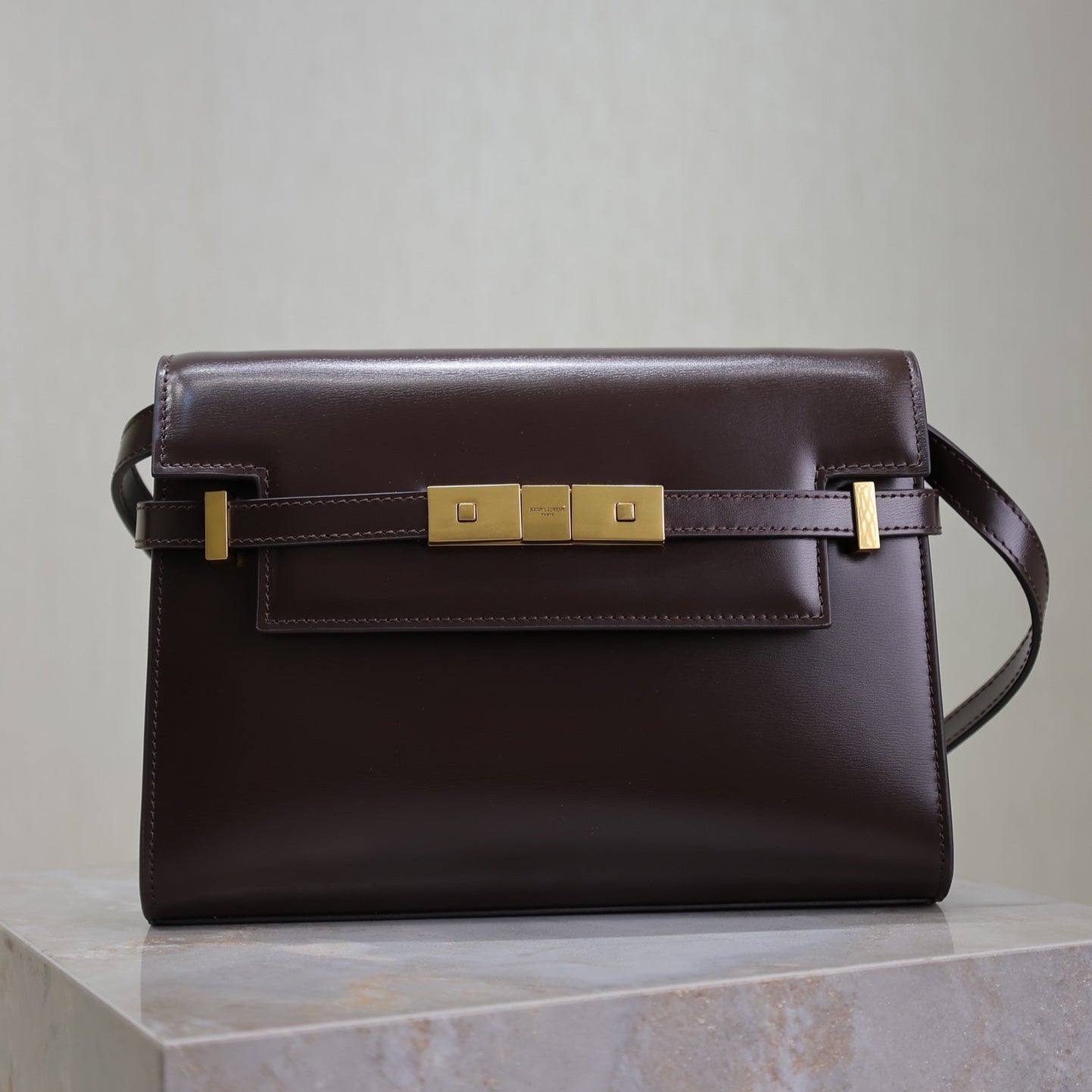 SAINT LAURENT YSL 25S MANHATTAN SMALL 24 IN ROUGE CABERNET CALFSKIN GOLD HARDWRE