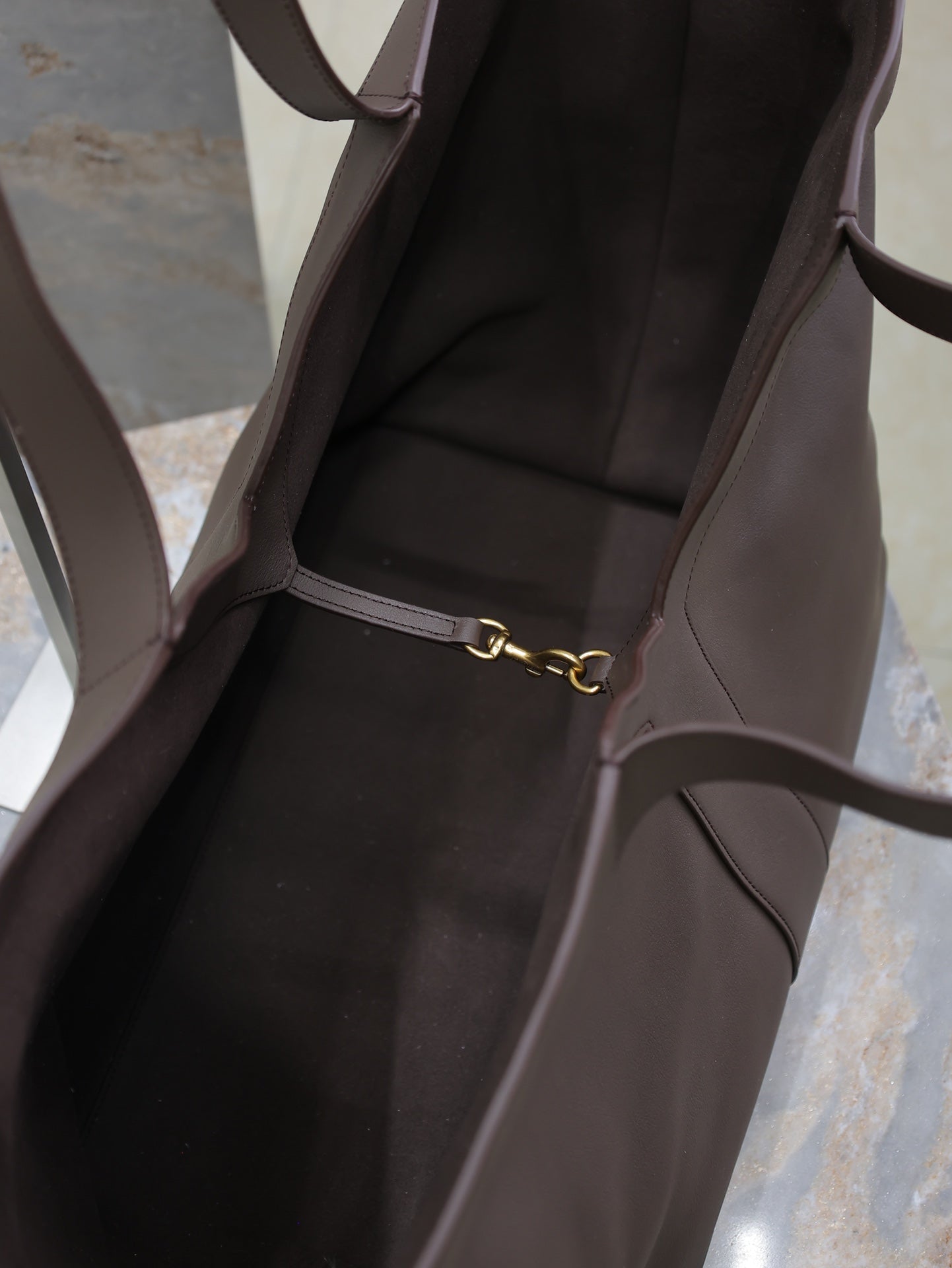 SAINT LAURENT YSL 25S Y TOTE 50 IN PURPLE BROWN CALFSKIN GOLD HARDWRE