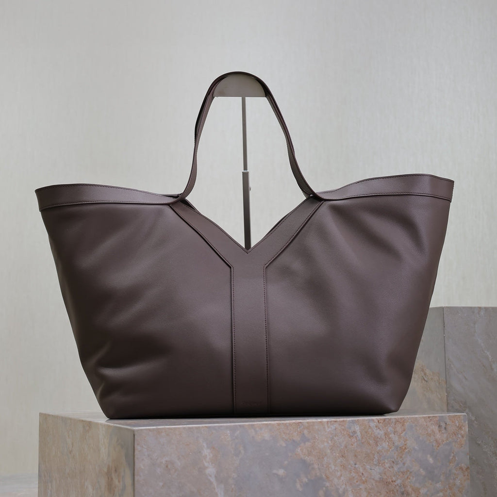 SAINT LAURENT YSL 25S Y TOTE 50 IN PURPLE BROWN CALFSKIN GOLD HARDWRE
