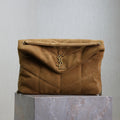 SAINT LAURENT YSL 25S LOULOU PUFFER GM 35 IN TAN BROWN SUEDE GOLD HARDWRE