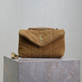 SAINT LAURENT YSL 25S LOULOU PUFFER MINI 23 IN TAN BROWN SUEDE GOLD HARDWRE