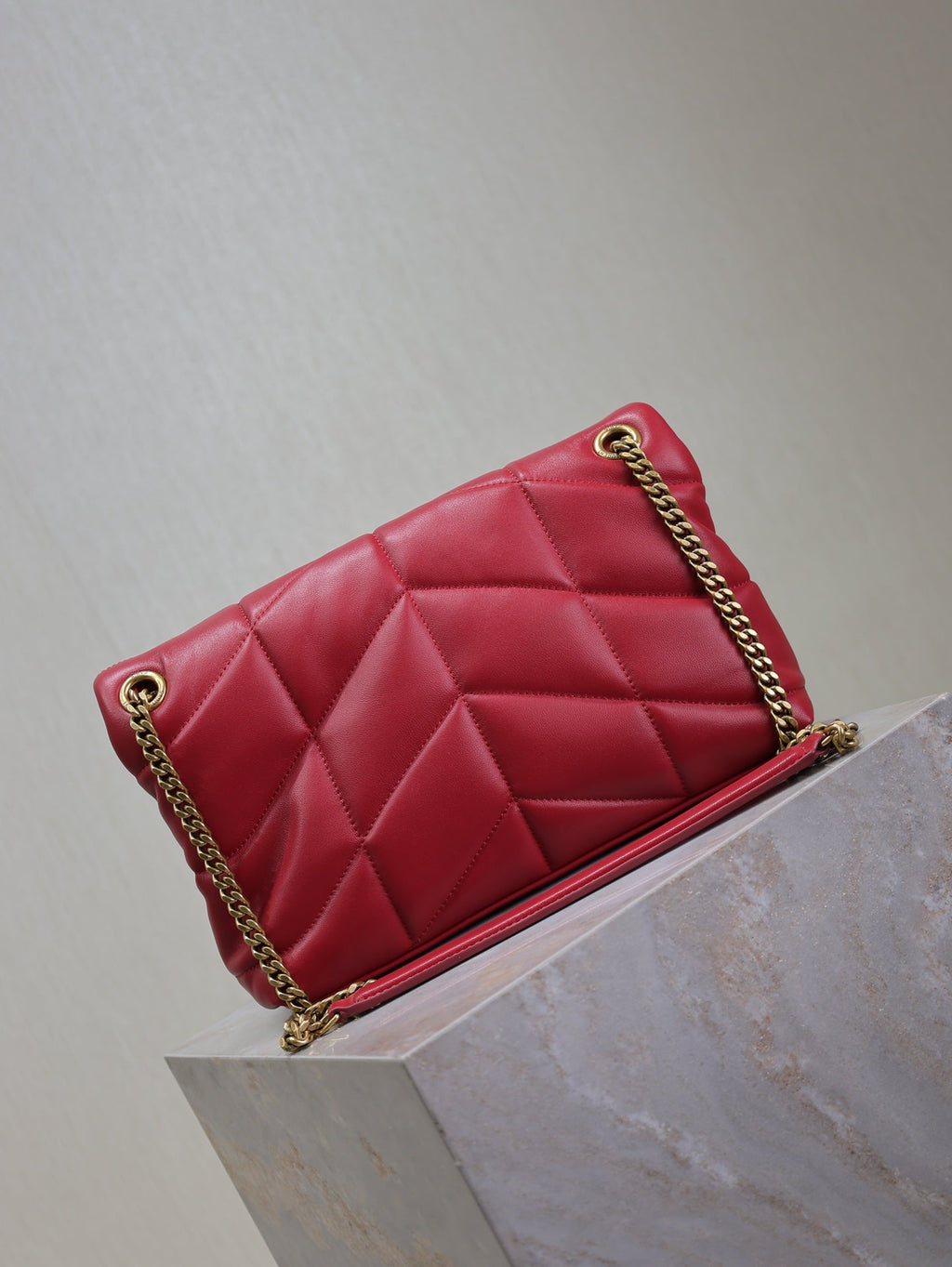 SAINT LAURENT PUFFER SMALL 29 IN RED LAMBSKIN GOLD HARDWARE