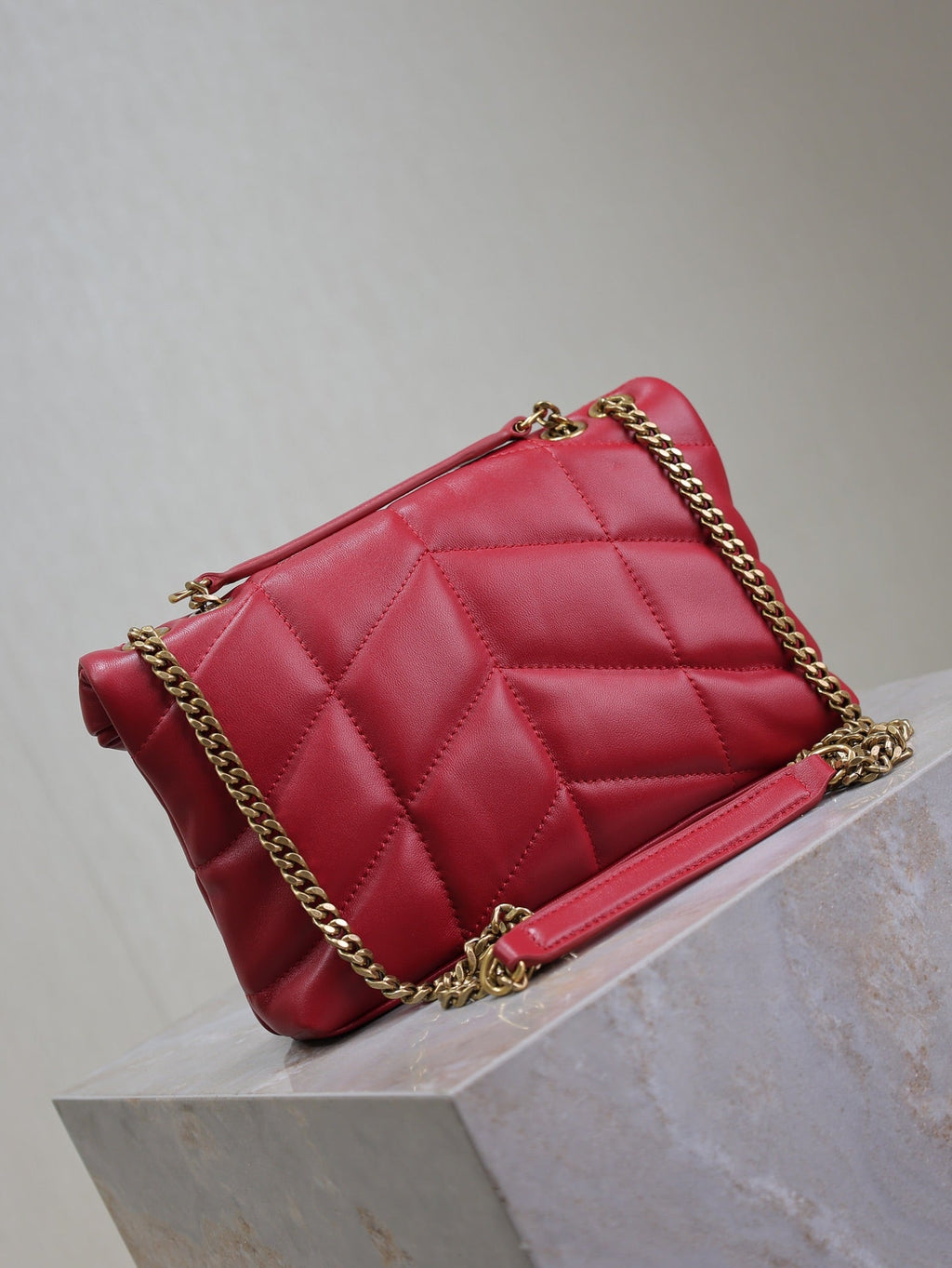 SAINT LAURENT PUFFER TOY 23 IN RED LAMBSKIN GOLD HARDWARE