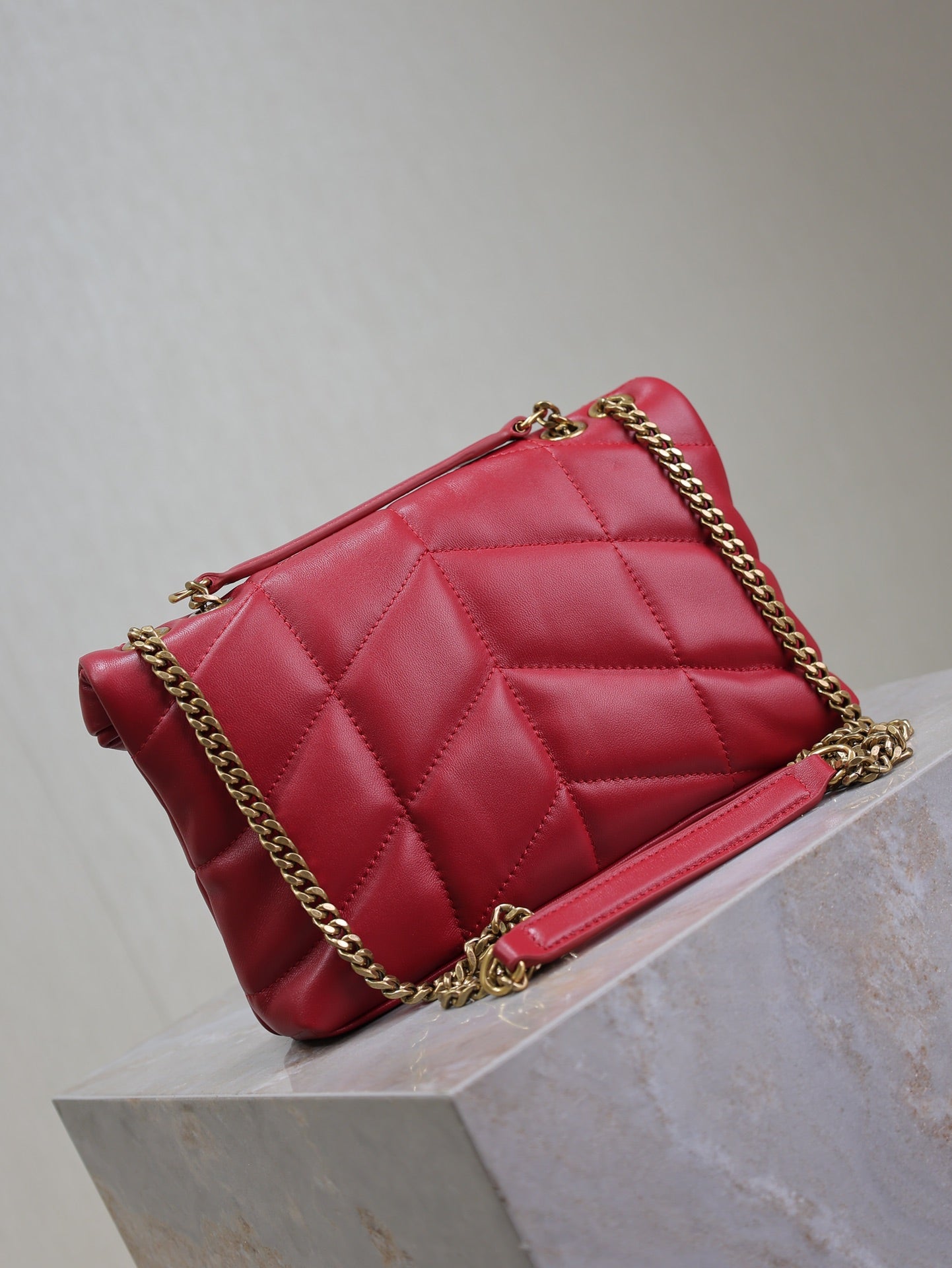 SAINT LAURENT PUFFER TOY 23 IN RED LAMBSKIN GOLD HARDWARE