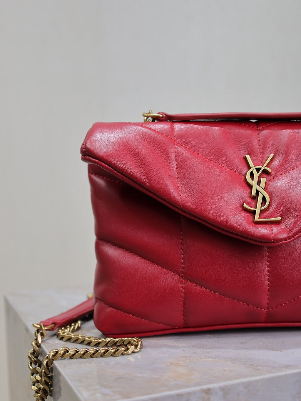 SAINT LAURENT PUFFER TOY 23 IN RED LAMBSKIN GOLD HARDWARE