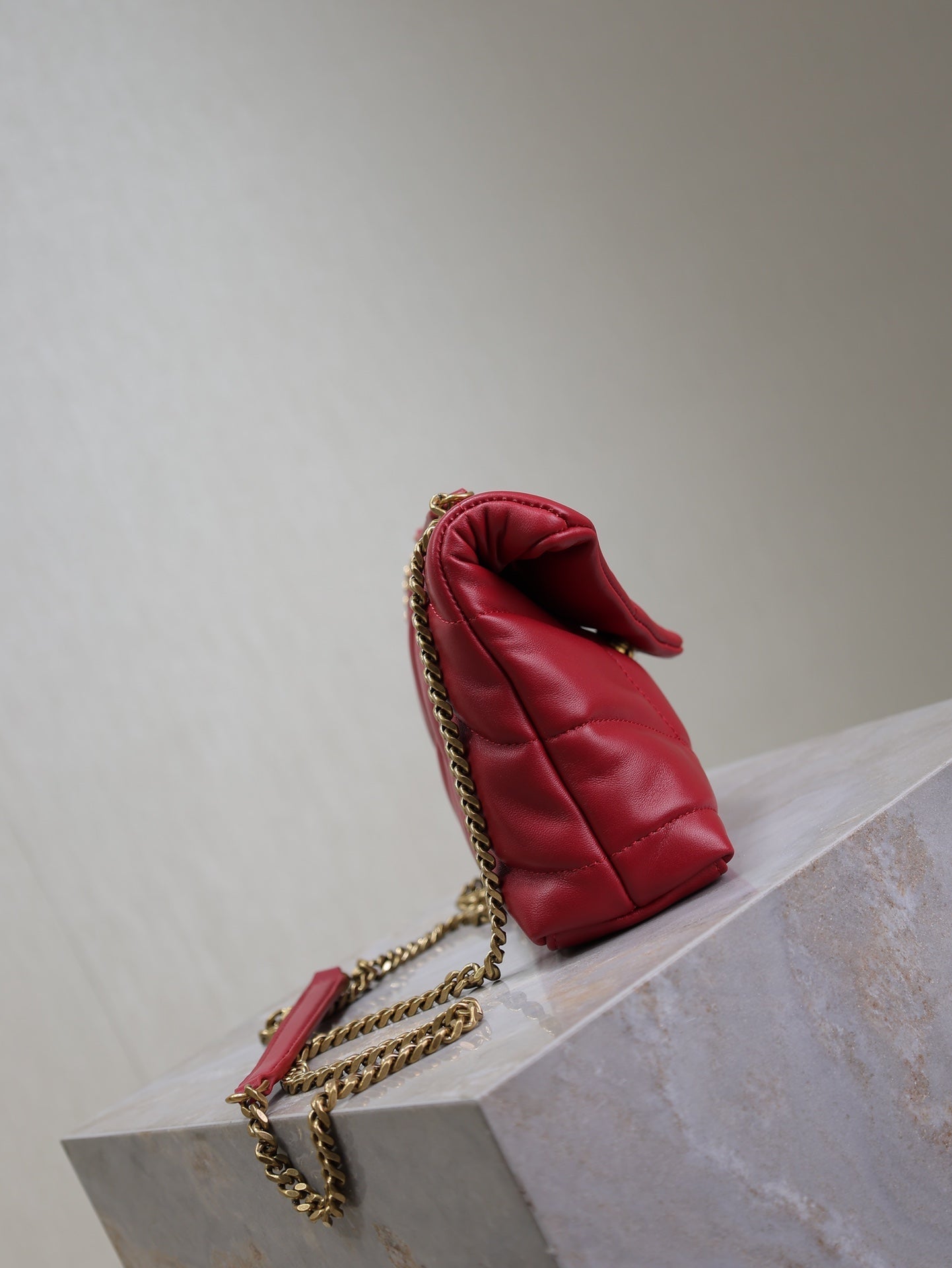 SAINT LAURENT PUFFER TOY 23 IN RED LAMBSKIN GOLD HARDWARE