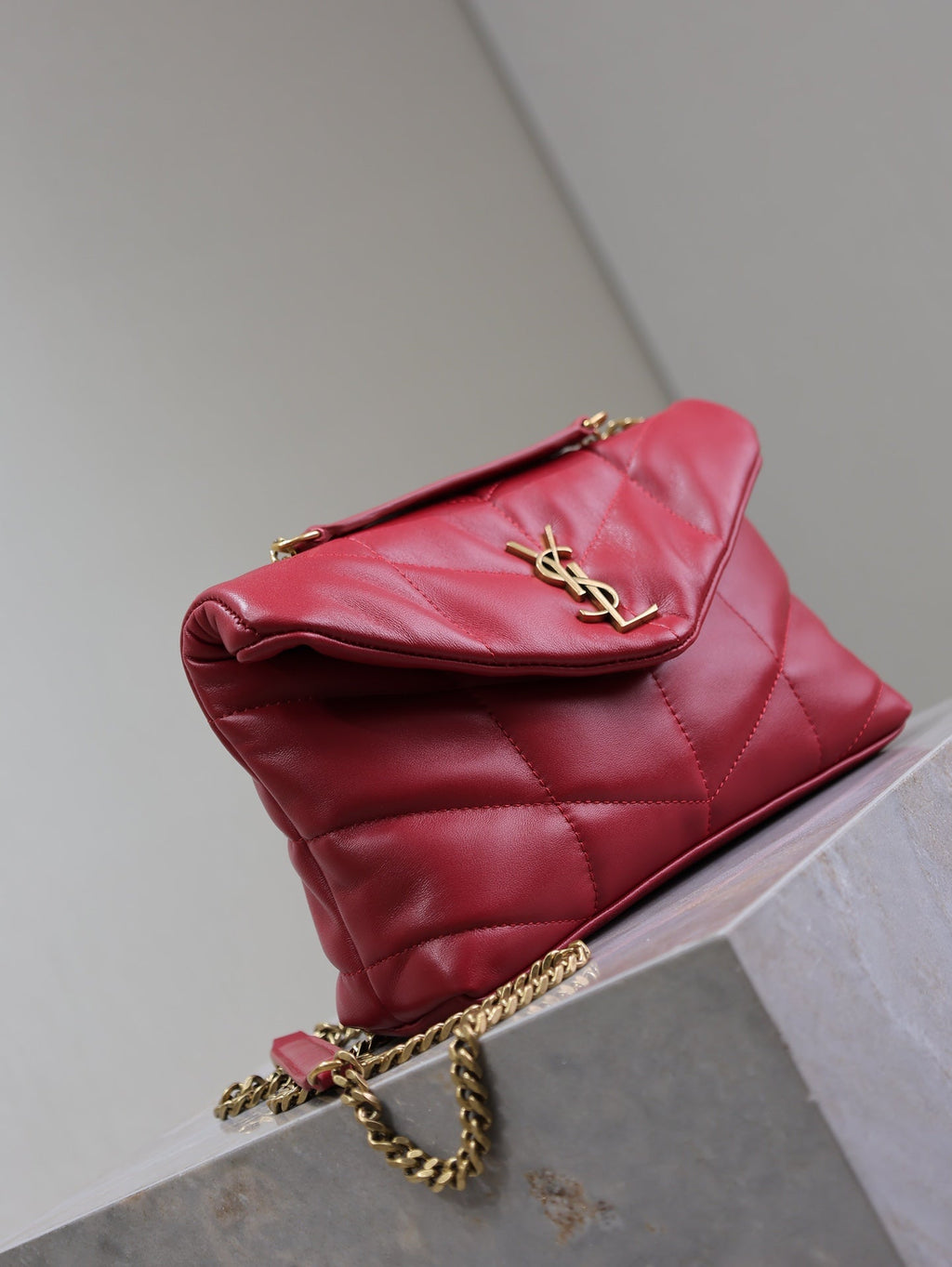 SAINT LAURENT PUFFER TOY 23 IN RED LAMBSKIN GOLD HARDWARE