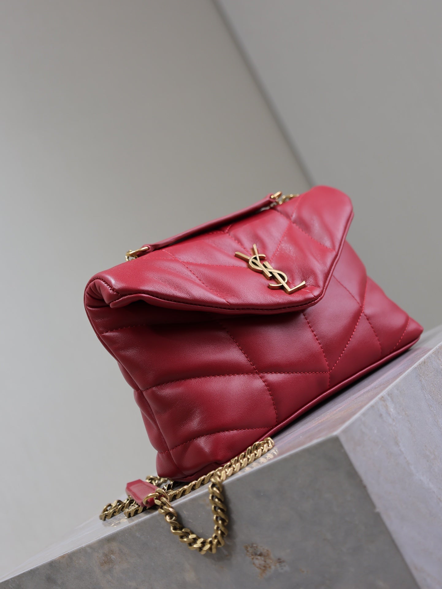 SAINT LAURENT PUFFER TOY 23 IN RED LAMBSKIN GOLD HARDWARE