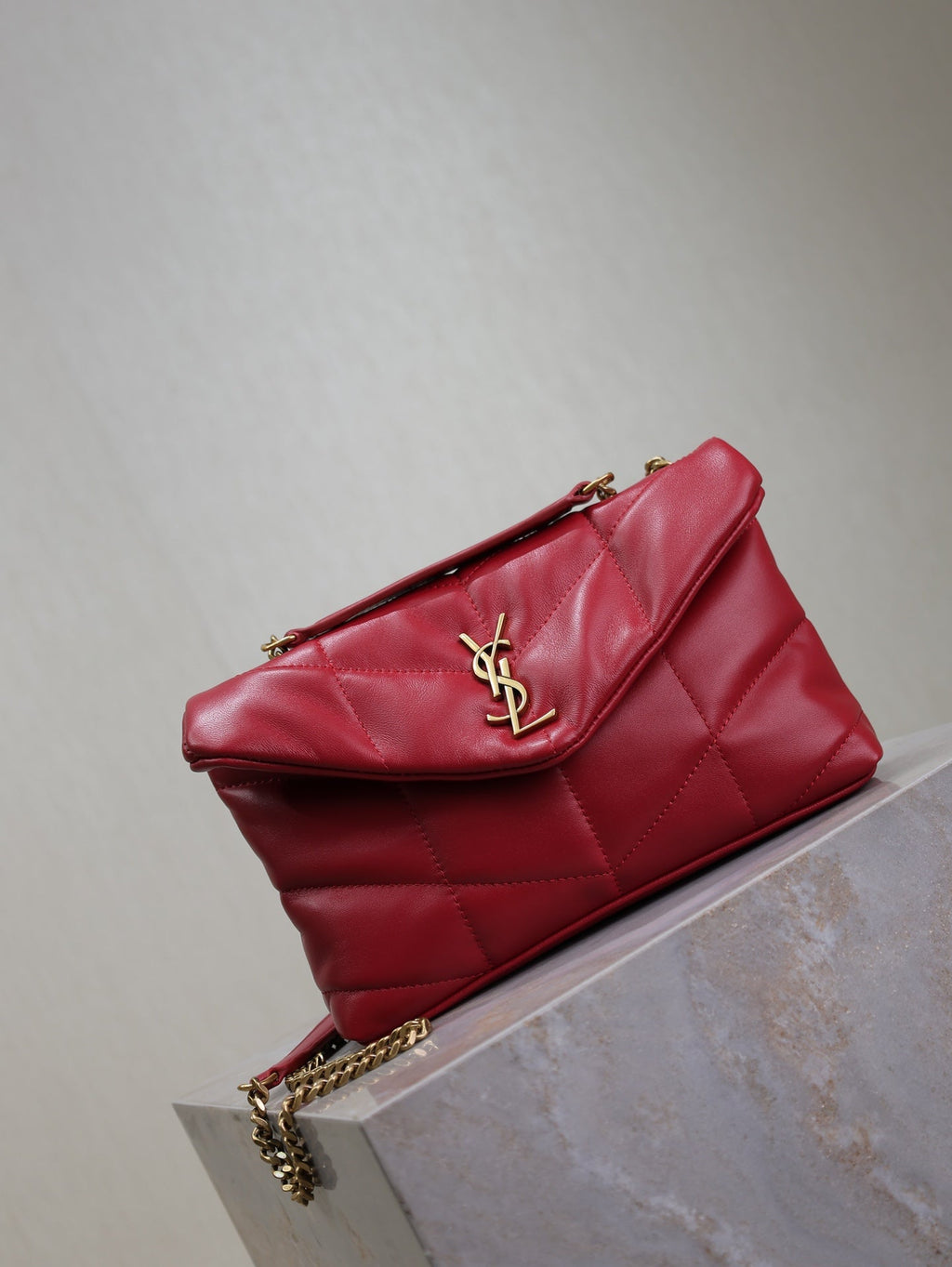 SAINT LAURENT PUFFER TOY 23 IN RED LAMBSKIN GOLD HARDWARE