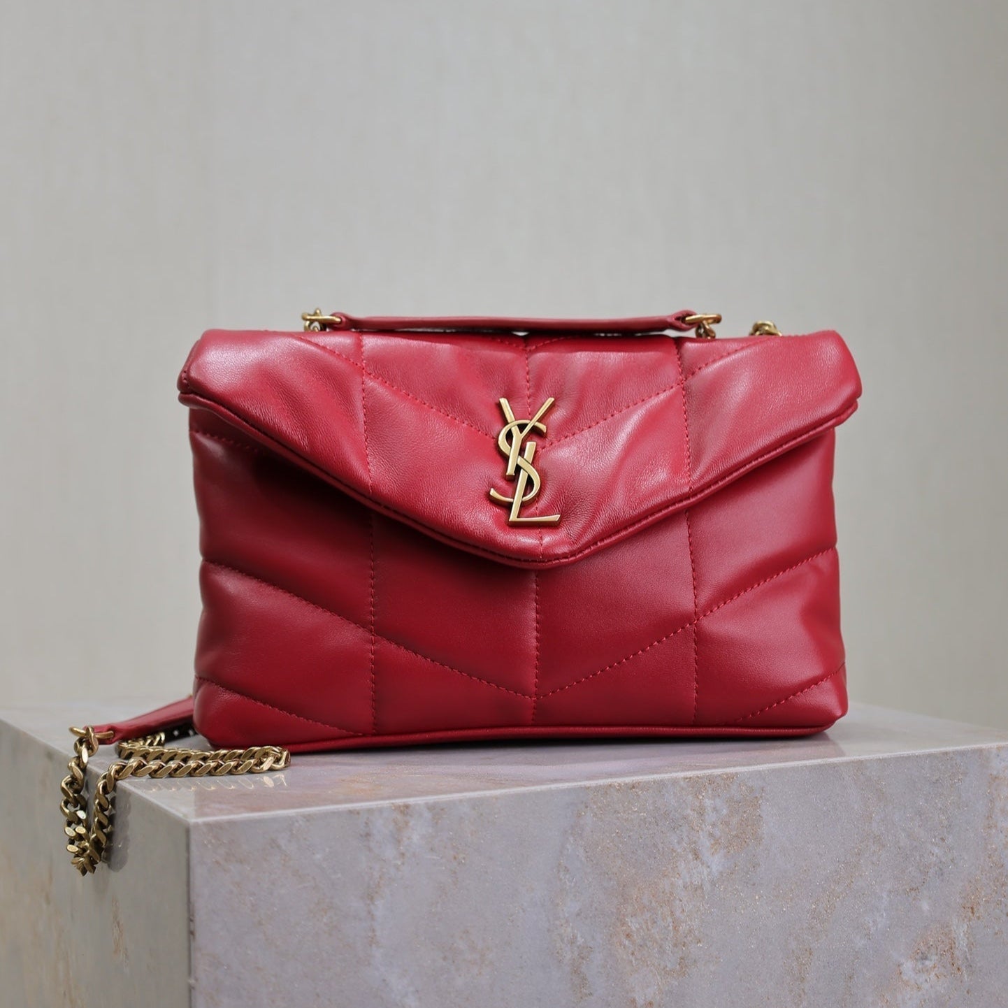 SAINT LAURENT PUFFER TOY 23 IN RED LAMBSKIN GOLD HARDWARE