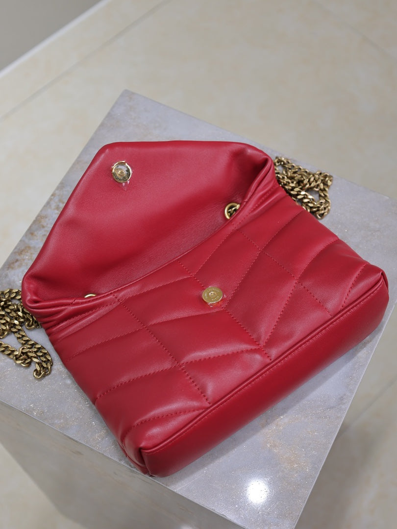 SAINT LAURENT PUFFER TOY 23 IN RED LAMBSKIN GOLD HARDWARE