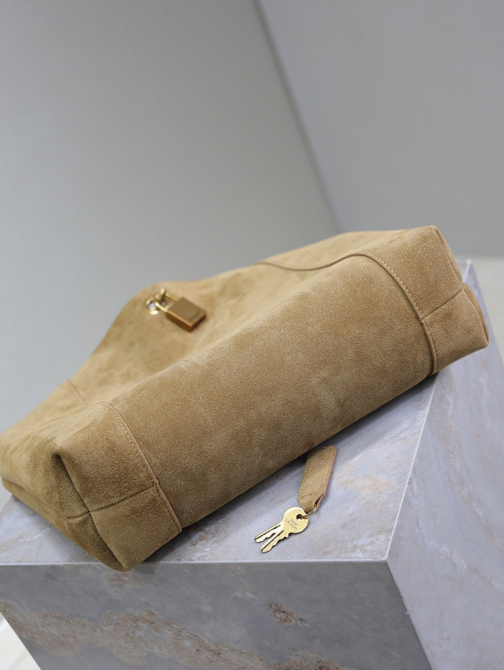 SAINT LAURENT TANGER HOBO BAG 27 IN PEANUT BROWN SUEDE