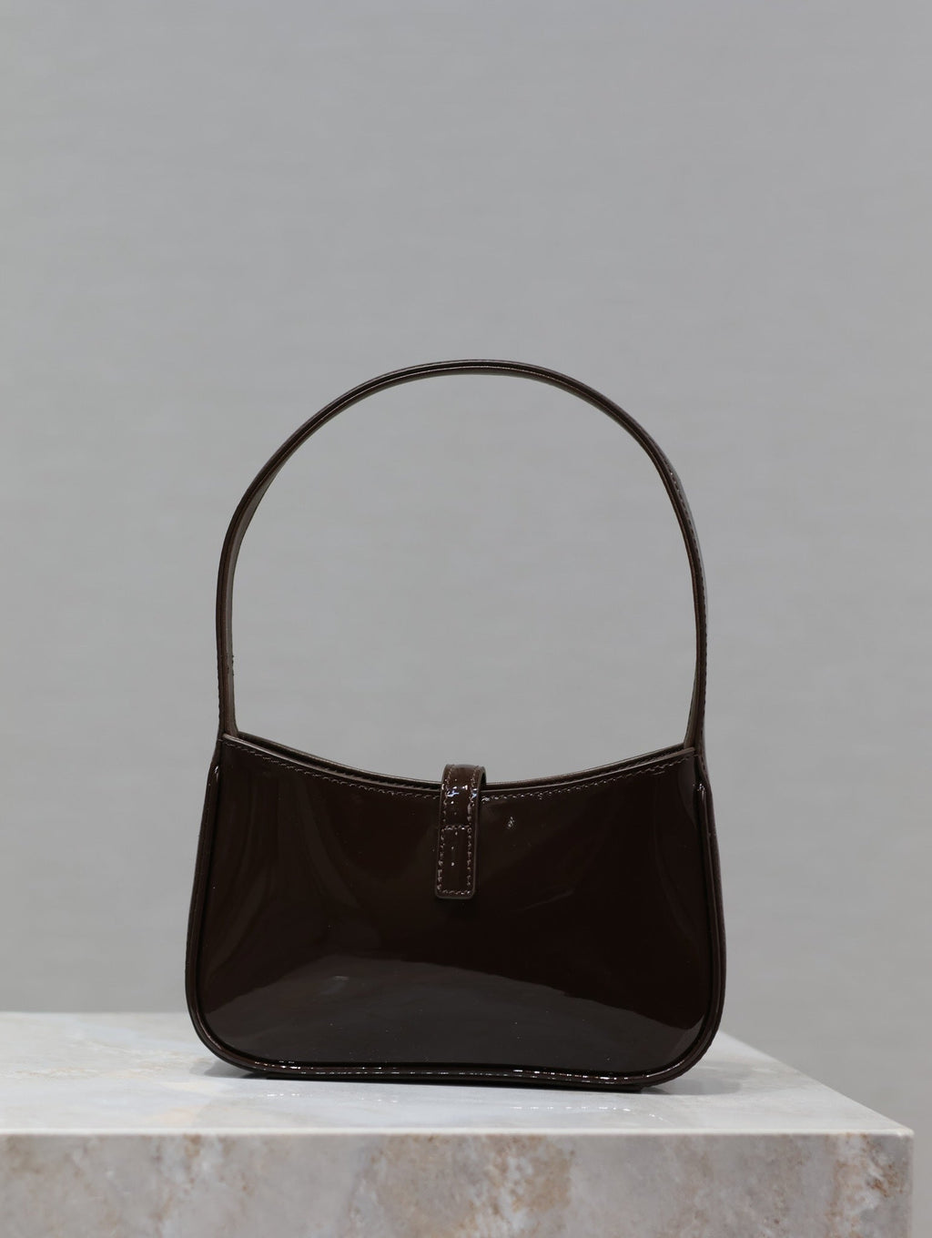 SAINT LAURENT LE 5 À 7 MINI BAG 19 IN CHOCOLATE PATENT CALFSKIN GOLD LOGO
