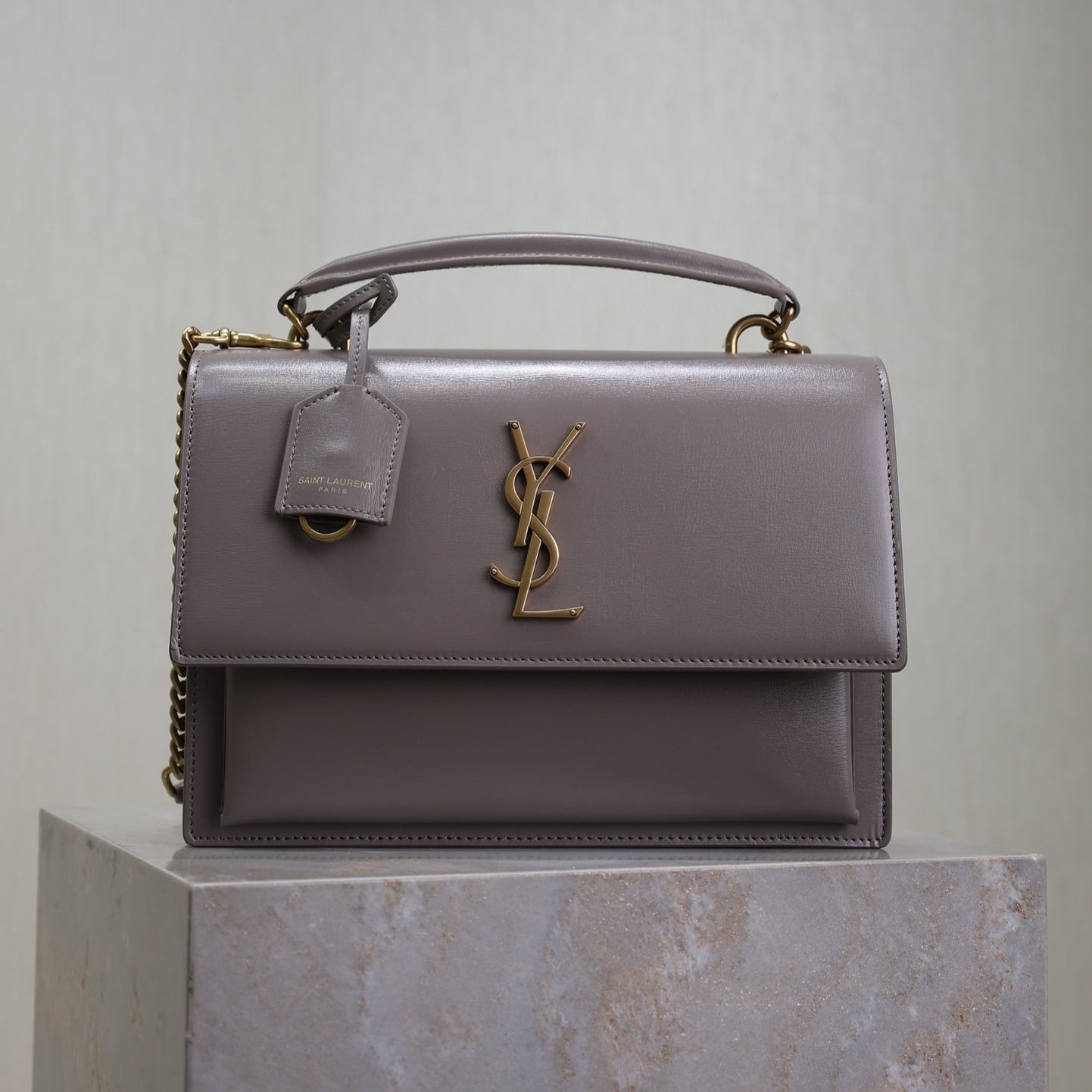 SAINT LAURENT YSL 25S SUNSET MM 25 IN GRAYISH PURPLE CALFSKIN GOLD HARDWRE
