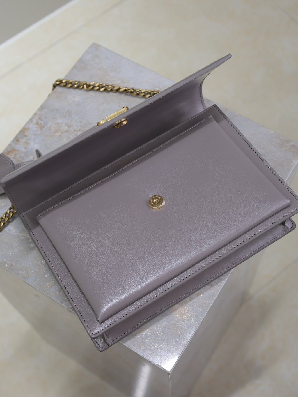 SAINT LAURENT YSL 25S SUNSET MM 25 IN GRAYISH PURPLE CALFSKIN GOLD HARDWRE
