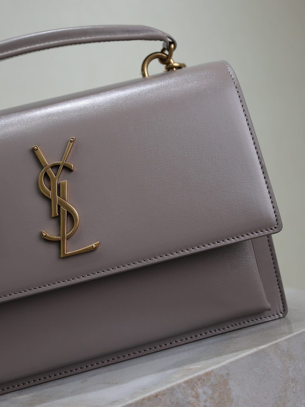 SAINT LAURENT YSL 25S SUNSET MM 25 IN GRAYISH PURPLE CALFSKIN GOLD HARDWRE