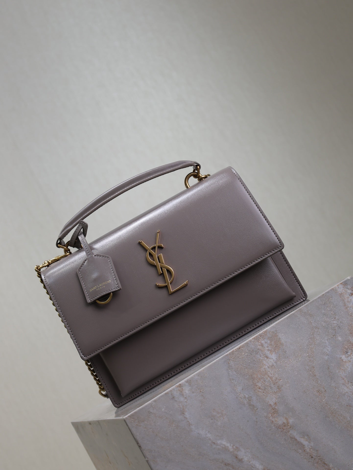SAINT LAURENT YSL 25S SUNSET MM 25 IN GRAYISH PURPLE CALFSKIN GOLD HARDWARE