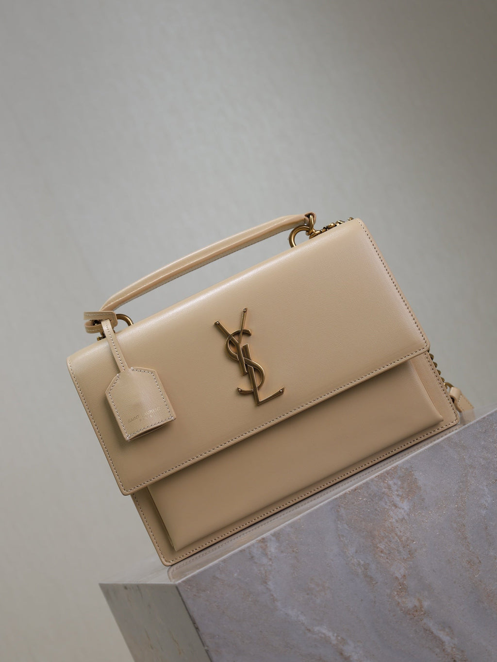 SAINT LAURENT YSL 25S SUNSET MM 25 IN NUDE CALFSKIN GOLD HARDWRE