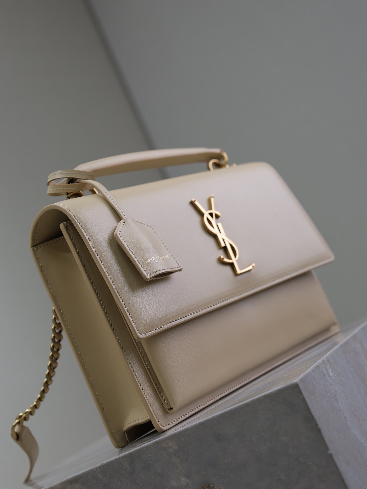 SAINT LAURENT YSL 25S SUNSET MM 25 IN NUDE CALFSKIN GOLD HARDWRE