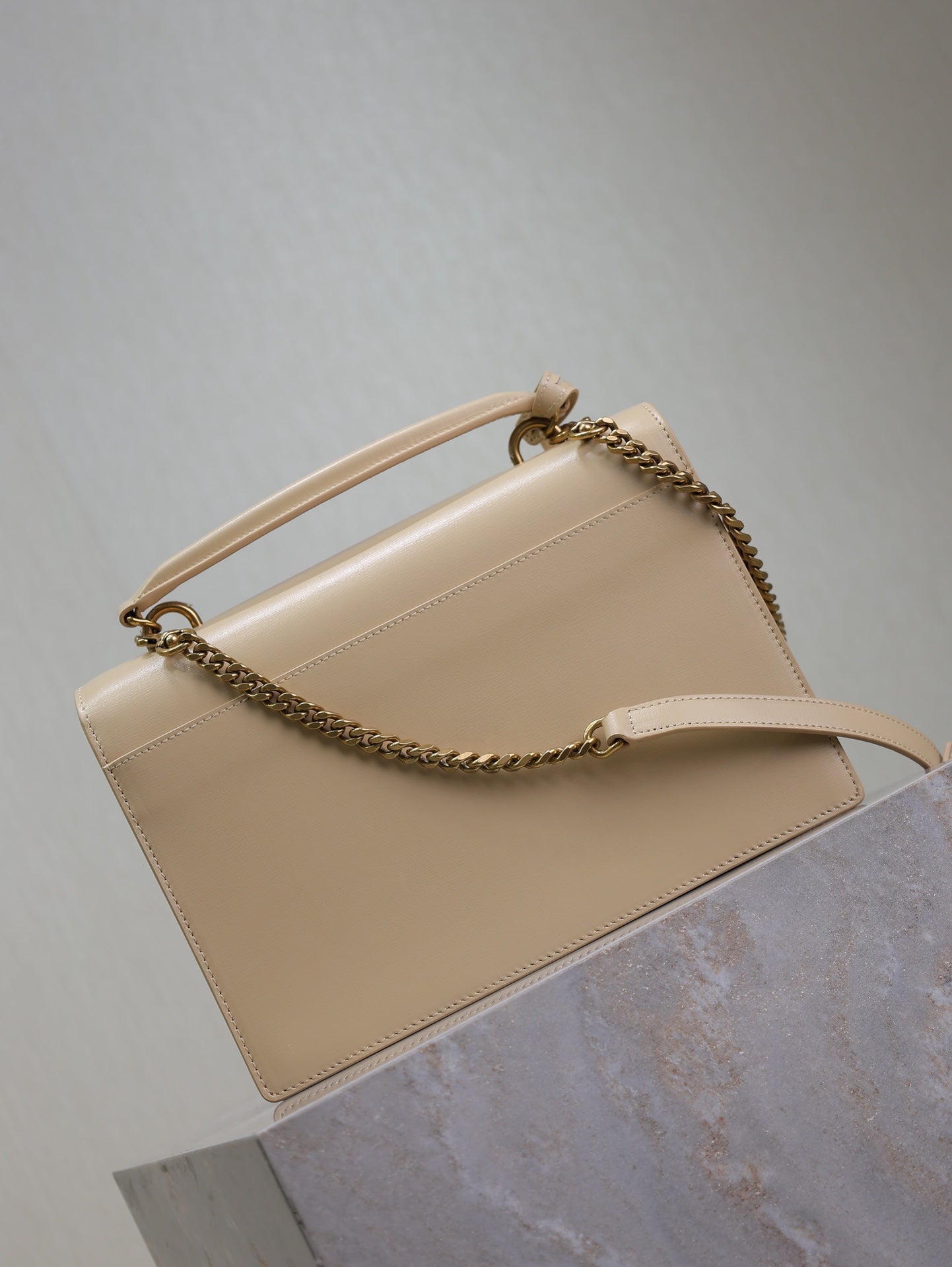 SAINT LAURENT YSL 25S SUNSET MM 25 IN NUDE CALFSKIN GOLD HARDWRE