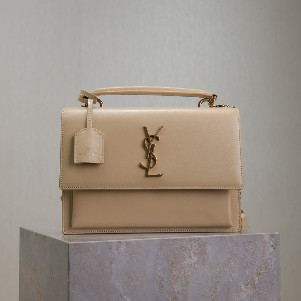 SAINT LAURENT YSL 25S SUNSET MM 25 IN NUDE CALFSKIN GOLD HARDWRE
