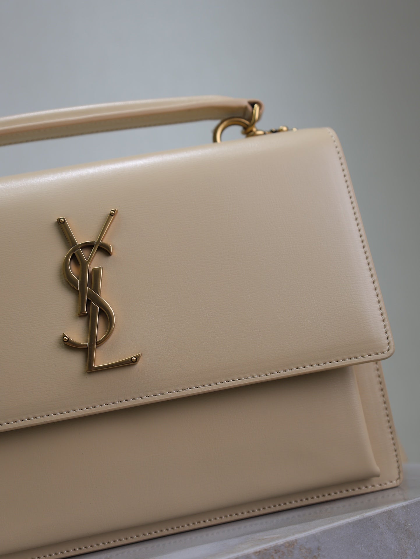 SAINT LAURENT YSL 25S SUNSET MM 25 IN NUDE CALFSKIN GOLD HARDWRE