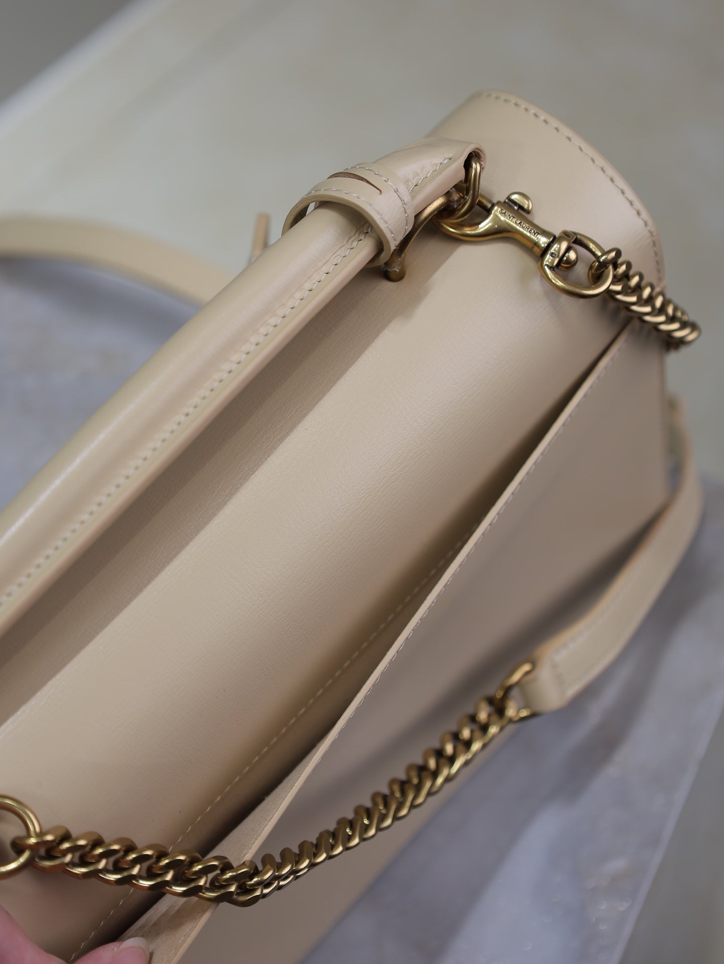 SAINT LAURENT YSL 25S SUNSET MM 25 IN NUDE CALFSKIN GOLD HARDWRE
