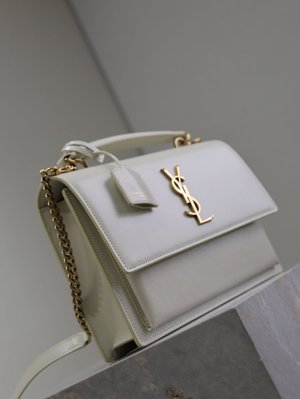 SAINT LAURENT YSL 25S SUNSET MM 25 IN IVORY CALFSKIN GOLD HARDWRE