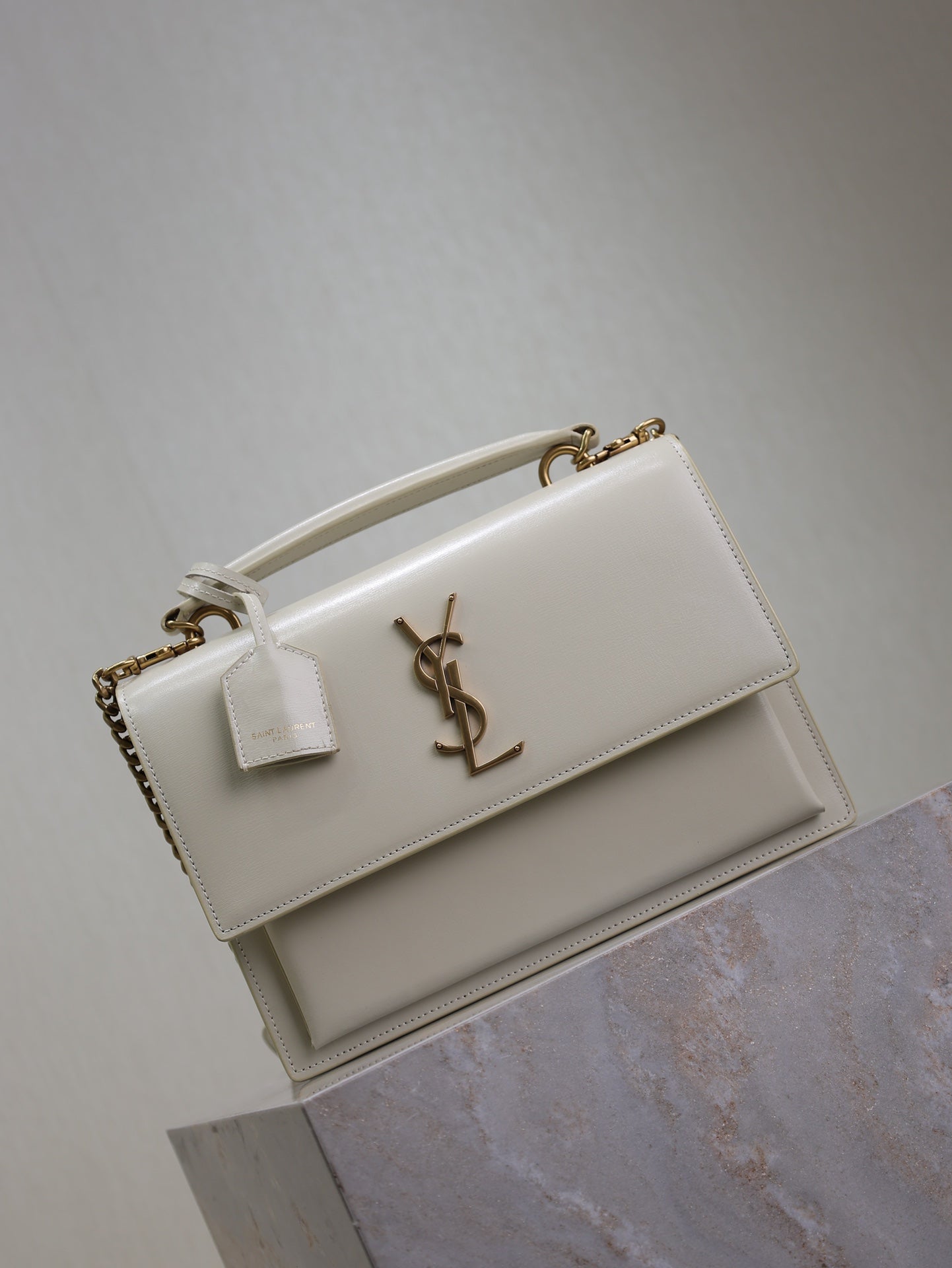 SAINT LAURENT YSL 25S SUNSET MM 25 IN IVORY CALFSKIN GOLD HARDWRE