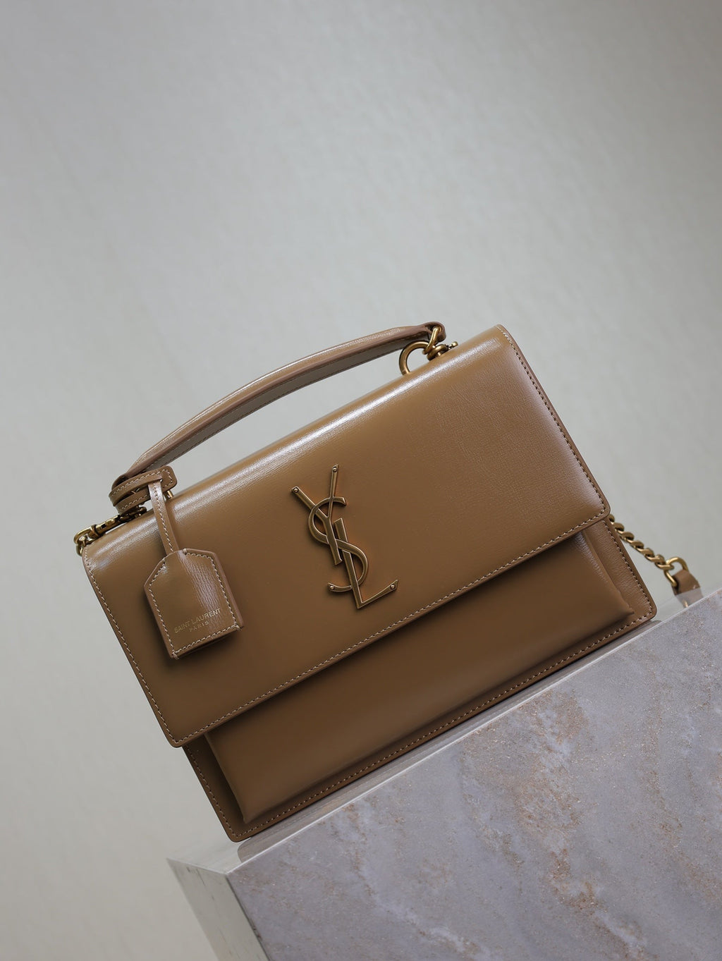 SAINT LAURENT YSL 25S SUNSET MM 25 IN FOX CALFSKIN GOLD HARDWRE