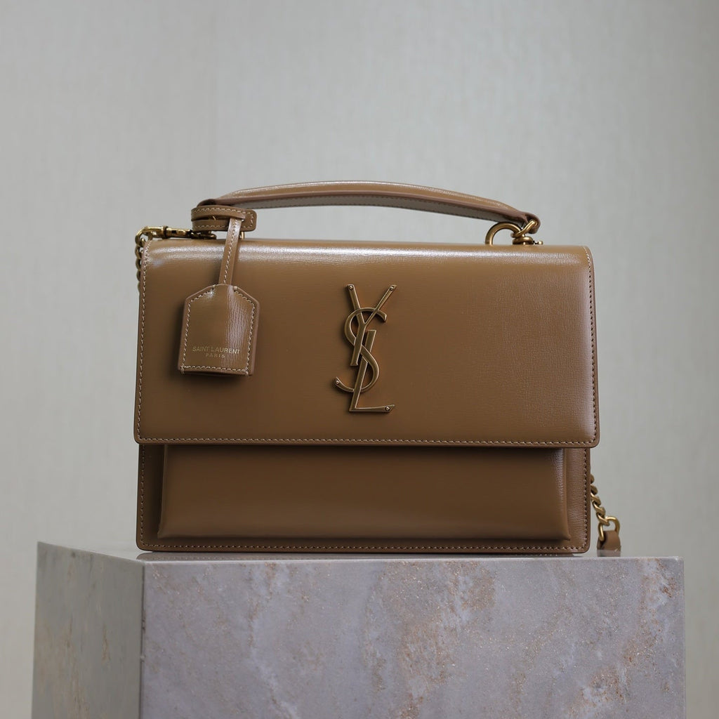 SAINT LAURENT YSL 25S SUNSET MM 25 IN FOX CALFSKIN GOLD HARDWRE