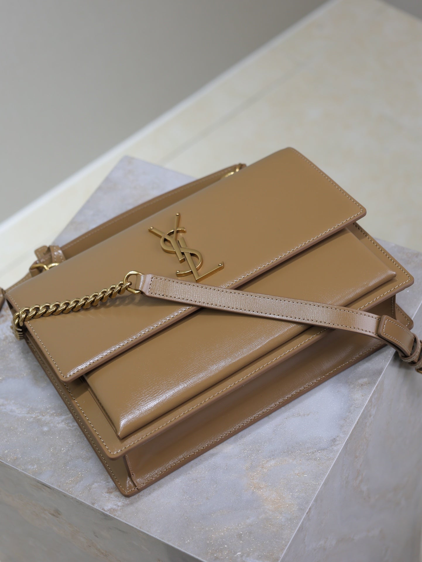 SAINT LAURENT YSL 25S SUNSET MM 25 IN FOX CALFSKIN GOLD HARDWARE