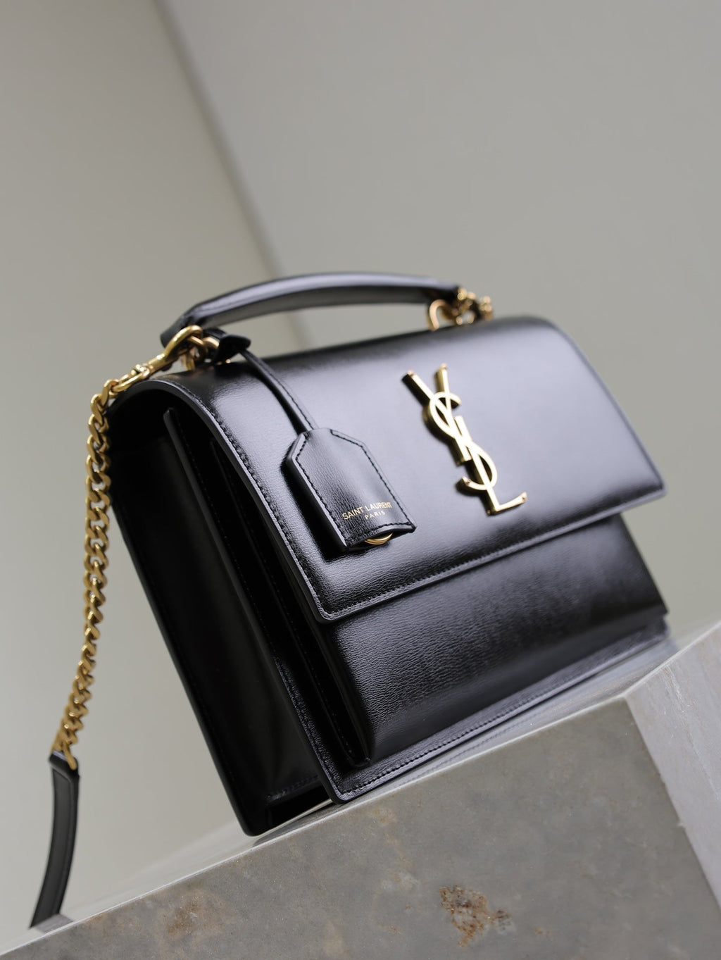 SAINT LAURENT YSL 25S SUNSET MM 25 IN BLACK CALFSKIN GOLD HARDWRE