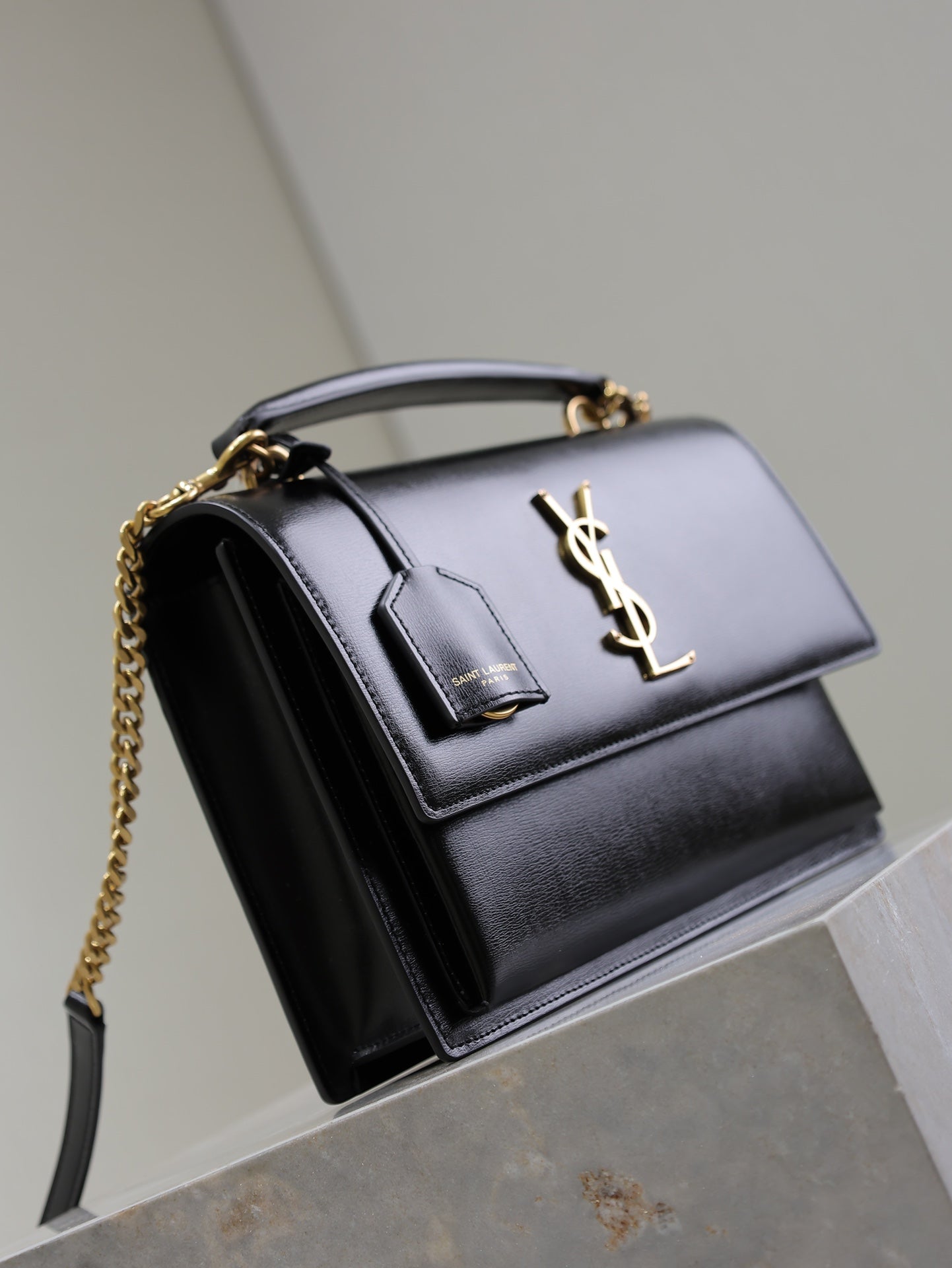 SAINT LAURENT YSL 25S SUNSET MM 25 IN BLACK CALFSKIN GOLD HARDWRE