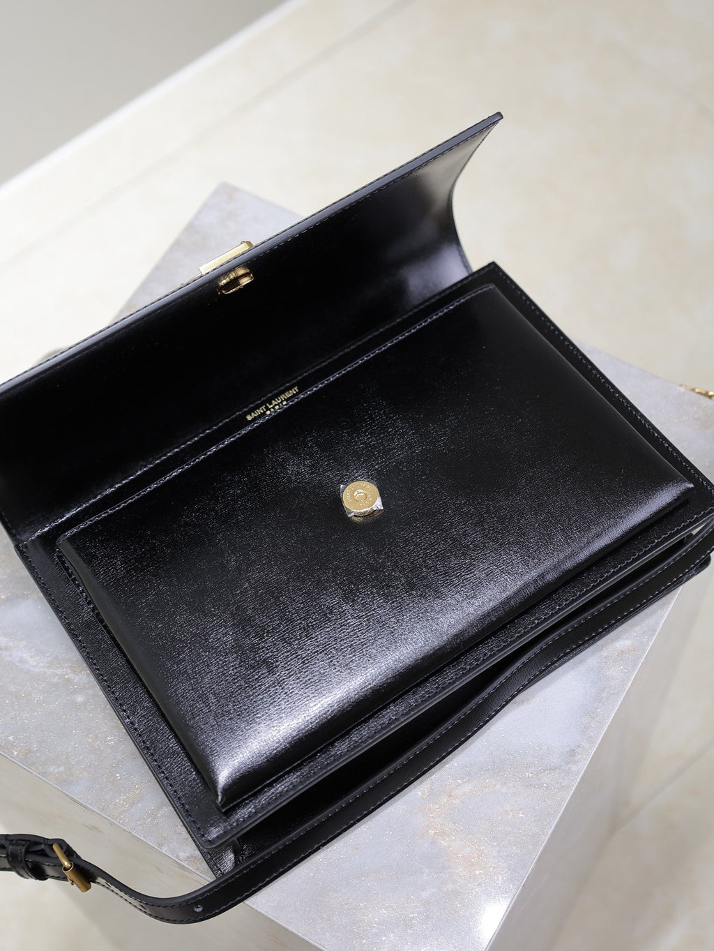 SAINT LAURENT YSL 25S SUNSET MM 25 IN BLACK CALFSKIN GOLD HARDWRE