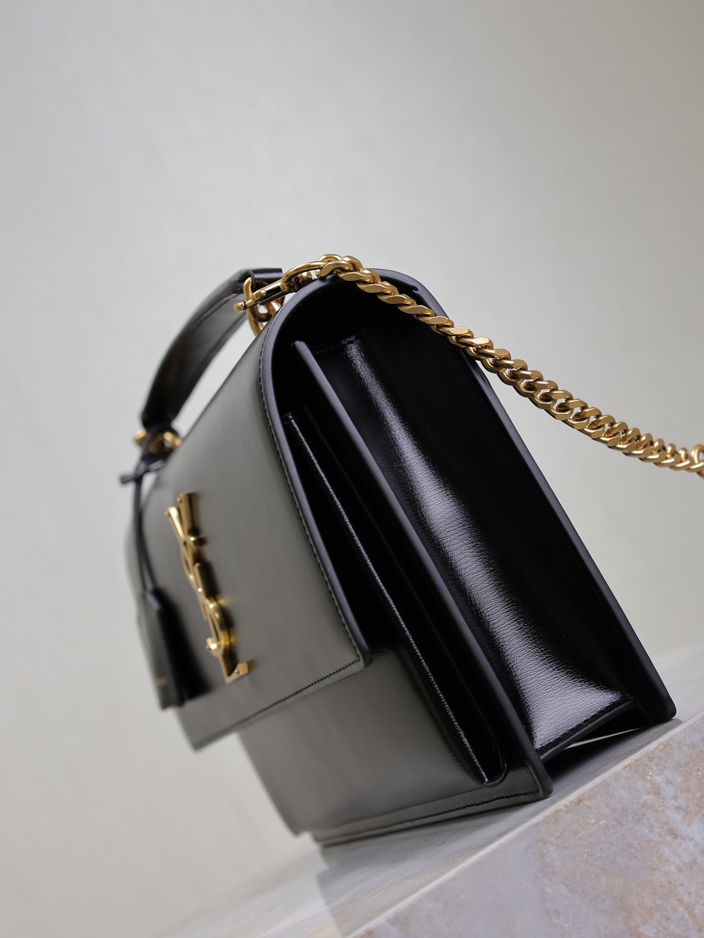SAINT LAURENT YSL 25S SUNSET MM 25 IN BLACK CALFSKIN GOLD HARDWRE