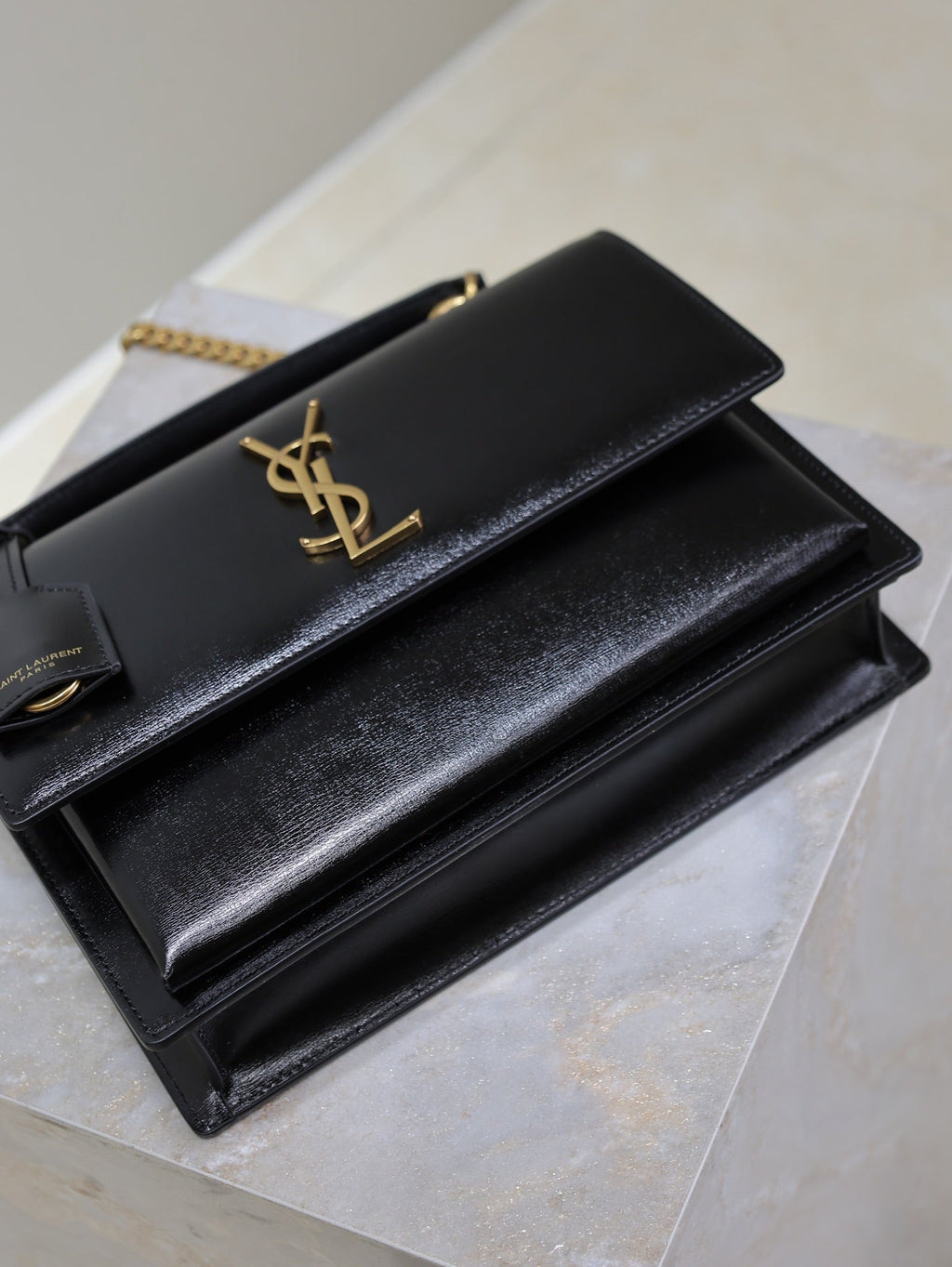 SAINT LAURENT YSL 25S SUNSET MM 25 IN BLACK CALFSKIN GOLD HARDWRE