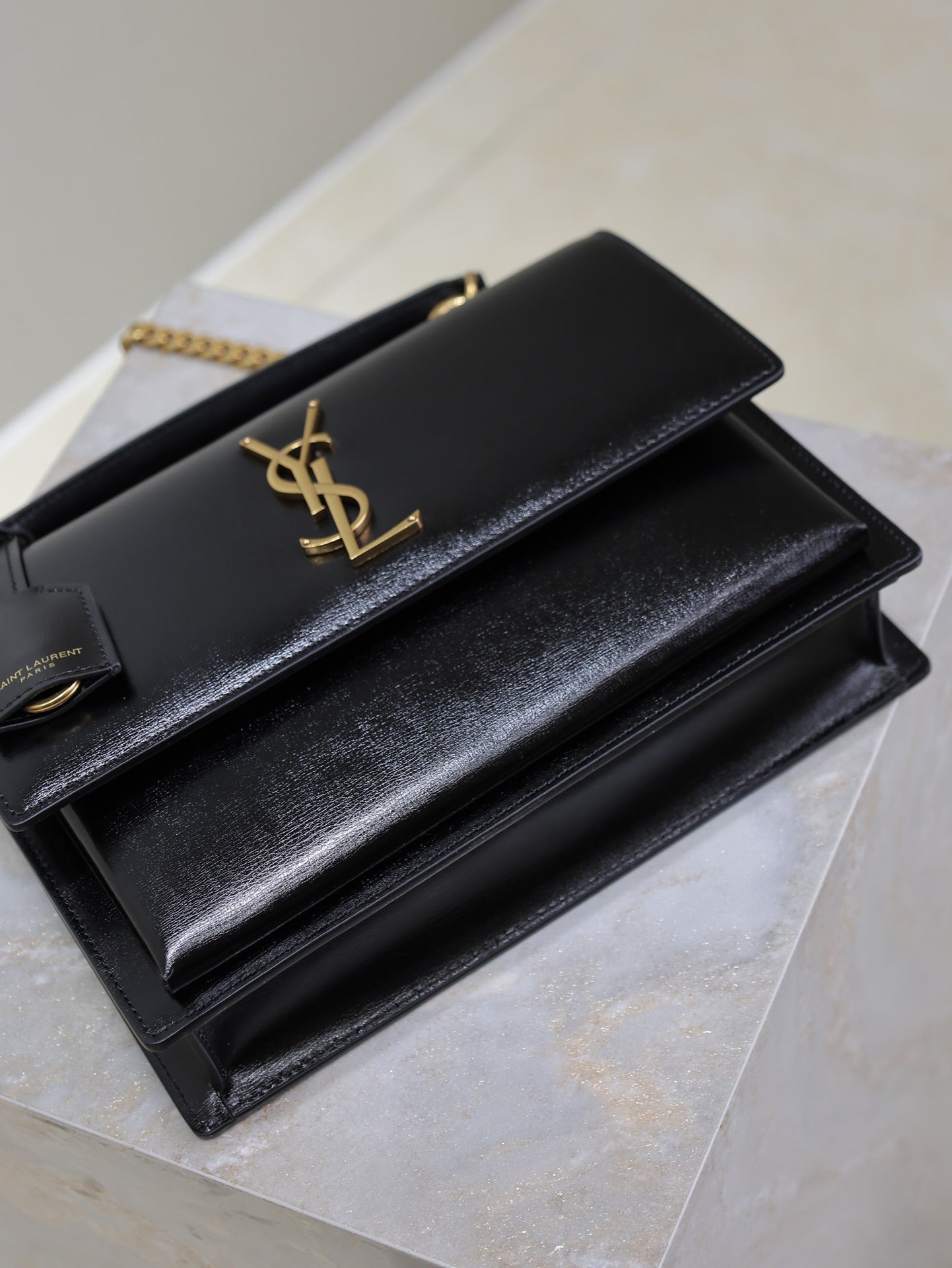 SAINT LAURENT YSL 25S SUNSET MM 25 IN BLACK CALFSKIN GOLD HARDWRE
