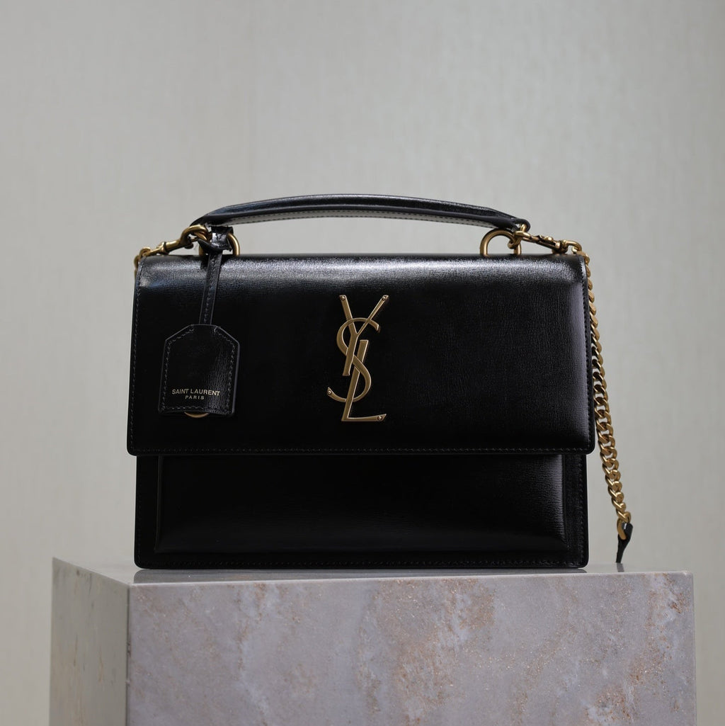 SAINT LAURENT YSL 25S SUNSET MM 25 IN BLACK CALFSKIN GOLD HARDWRE