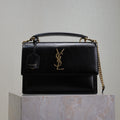 SAINT LAURENT YSL 25S SUNSET MM 25 IN BLACK CALFSKIN GOLD HARDWRE