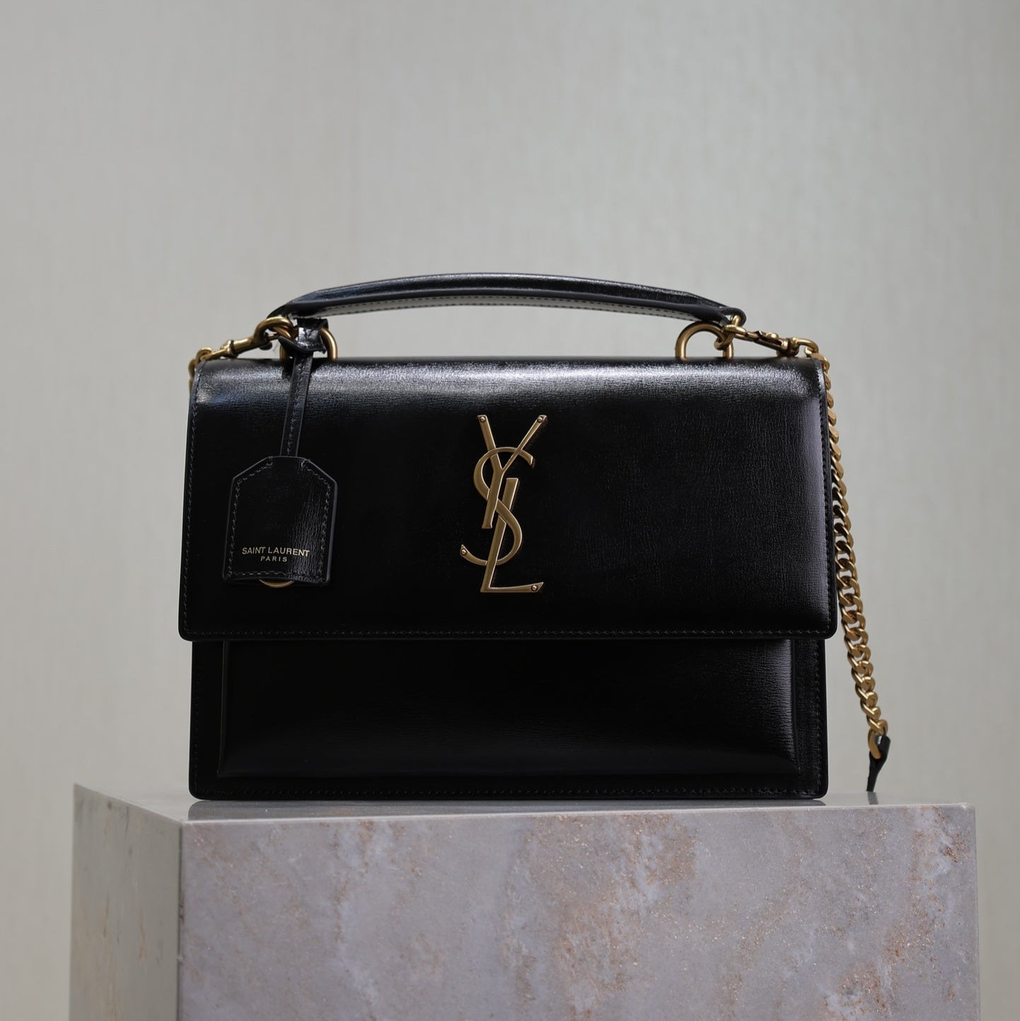 SAINT LAURENT YSL 25S SUNSET MM 25 IN BLACK CALFSKIN GOLD HARDWARE