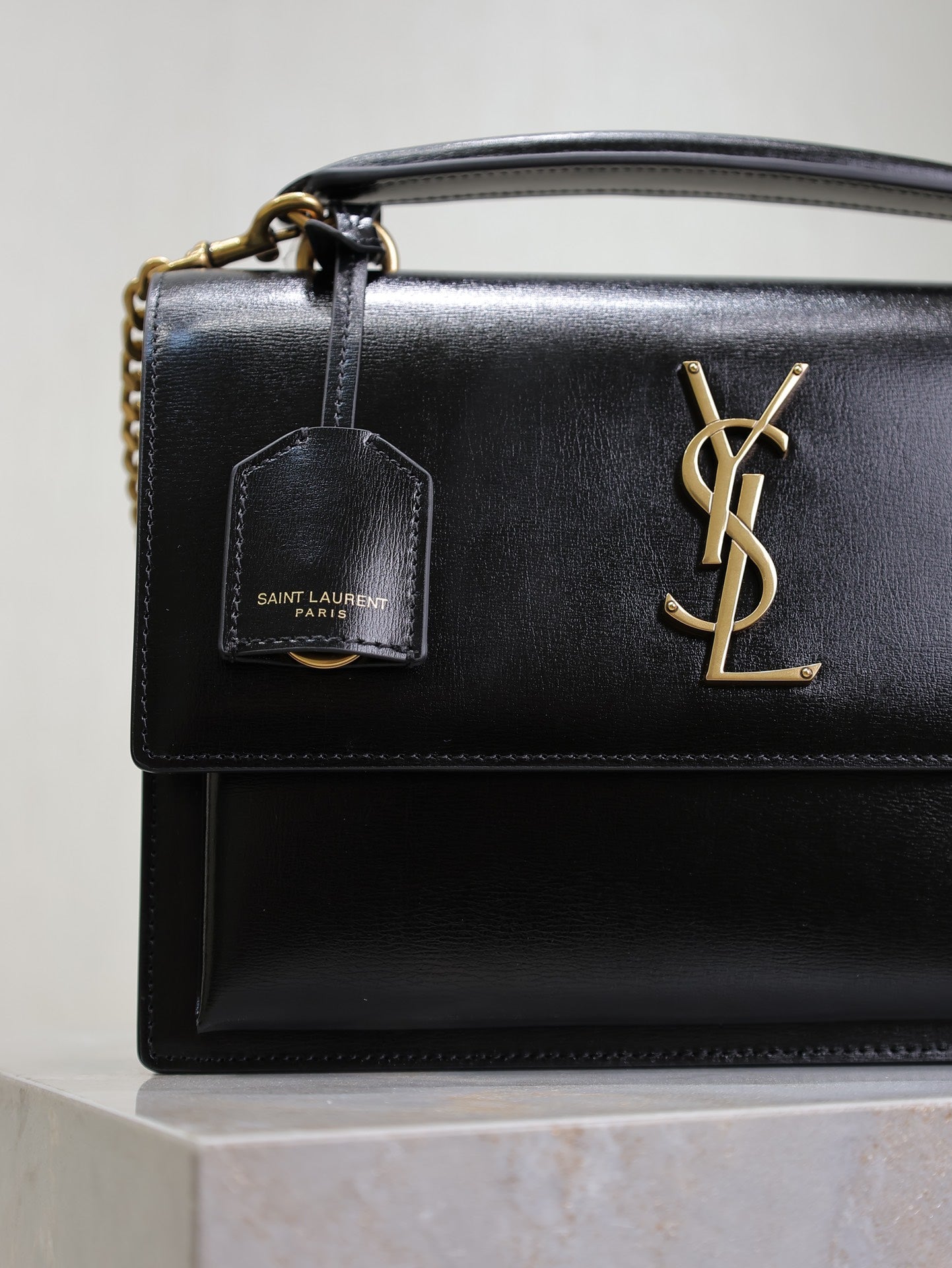 SAINT LAURENT YSL 25S SUNSET MM 25 IN BLACK CALFSKIN GOLD HARDWARE