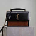 SAINT LAURENT YSL 25S SUNSET MM 25 IN BLACK CALFSKIN AND CARAMEL SUEDE GOLD HARDWRE