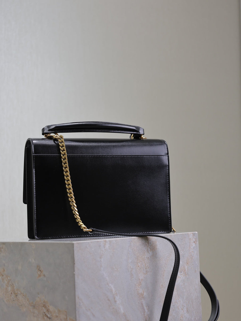 SAINT LAURENT YSL 25S SUNSET MM 25 IN BLACK CALFSKIN AND CARAMEL SUEDE GOLD HARDWRE