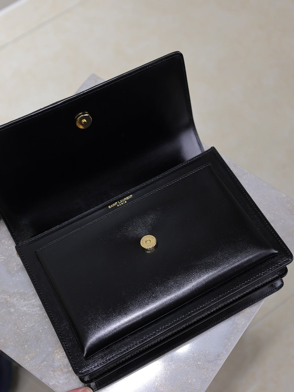 SAINT LAURENT YSL 25S SUNSET BAG 22 IN BLACK CALFSKIN AND SUEDE GOLD HARDWRE