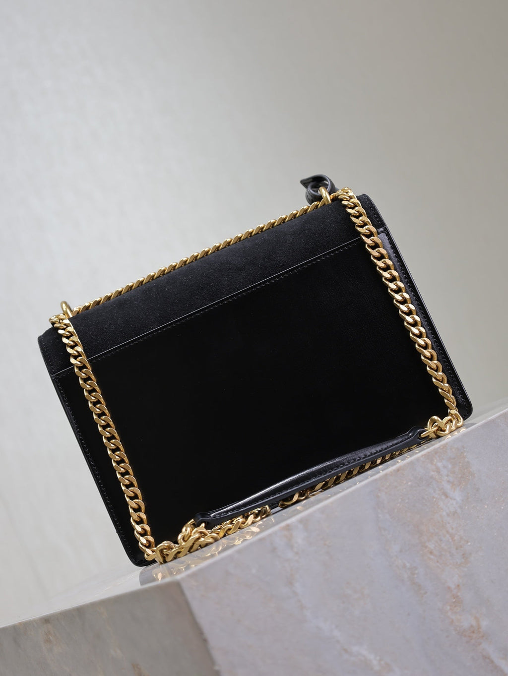 SAINT LAURENT YSL 25S SUNSET BAG 22 IN BLACK CALFSKIN AND SUEDE GOLD HARDWRE