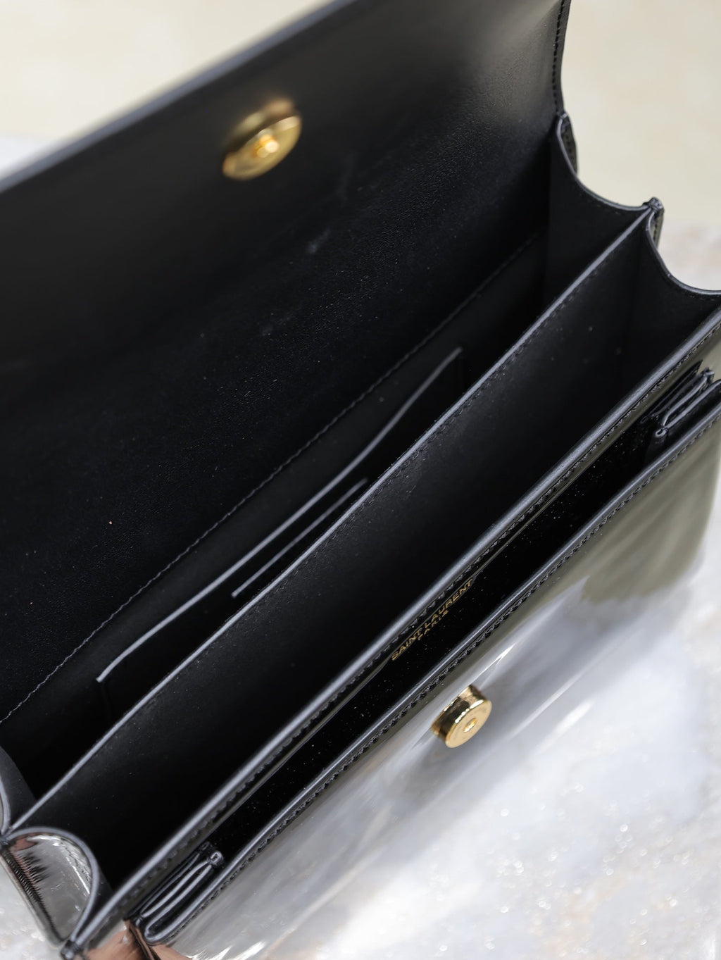 SAINT LAURENT YSL 25S SUNSET MEDIUM 22 IN BLACK SHINY CALFSKIN GOLD HARDWARE
