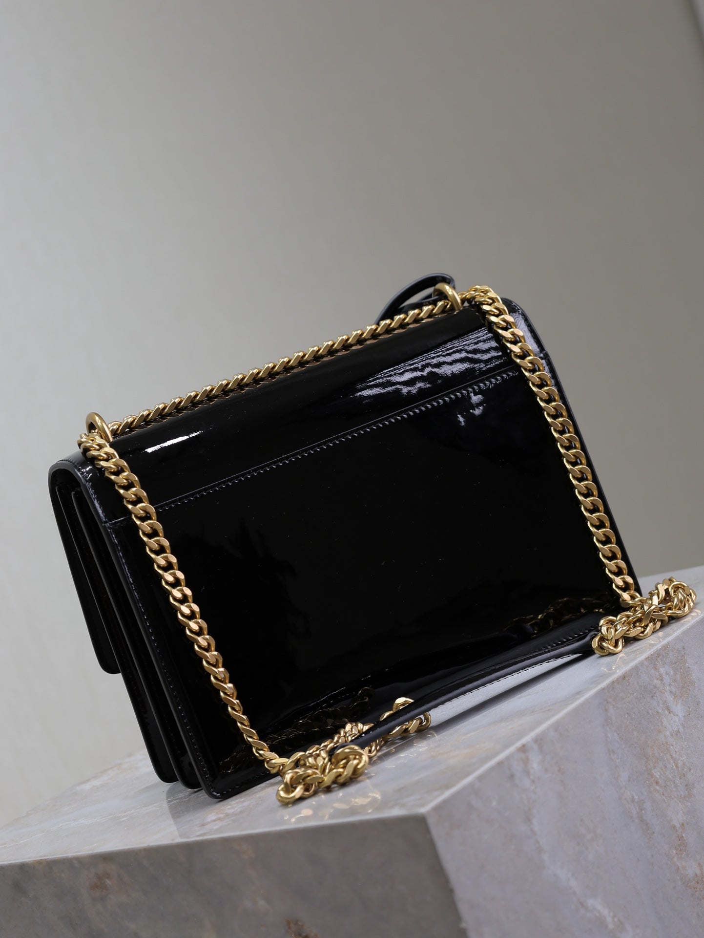 SAINT LAURENT YSL 25S SUNSET MEDIUM 22 IN BLACK SHINY CALFSKIN GOLD HARDWARE
